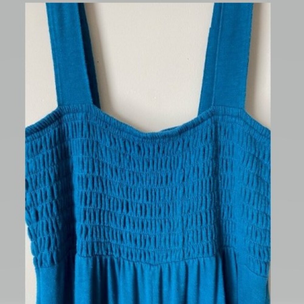 Free People Turquoise Smocked Top Jumpsuit with Pockets - Picture 3 of 4